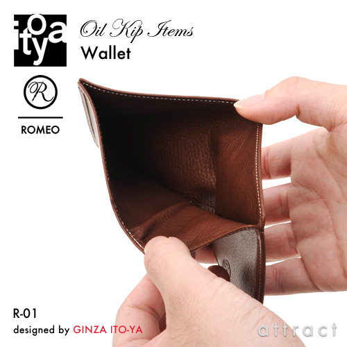 ITO-YA 銀座・伊東屋 イトーヤ ROMEO ロメオ R-01 Oil Kip Items オイルキップシリーズ Wallet ウォレット 2つ折り財布 札入れ カラー：ブラック、ブラウン