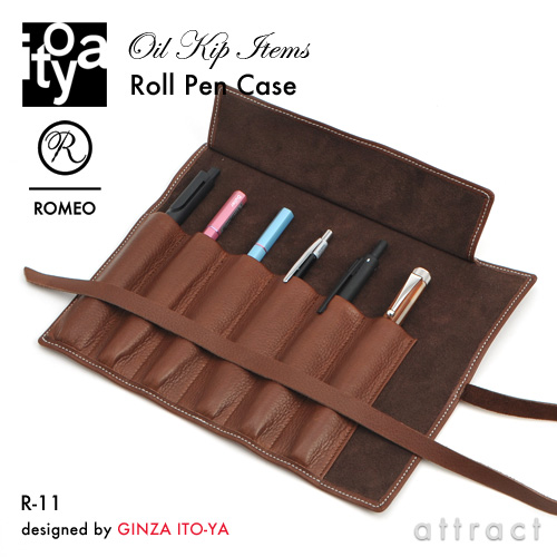 ITO-YA 銀座・伊東屋 イトーヤ ROMEO ロメオ R-11 Oil Kip Items オイルキップシリーズ Roll Pen Case ロールペンケース 6本用 カラー：ブラック、ブラウン
